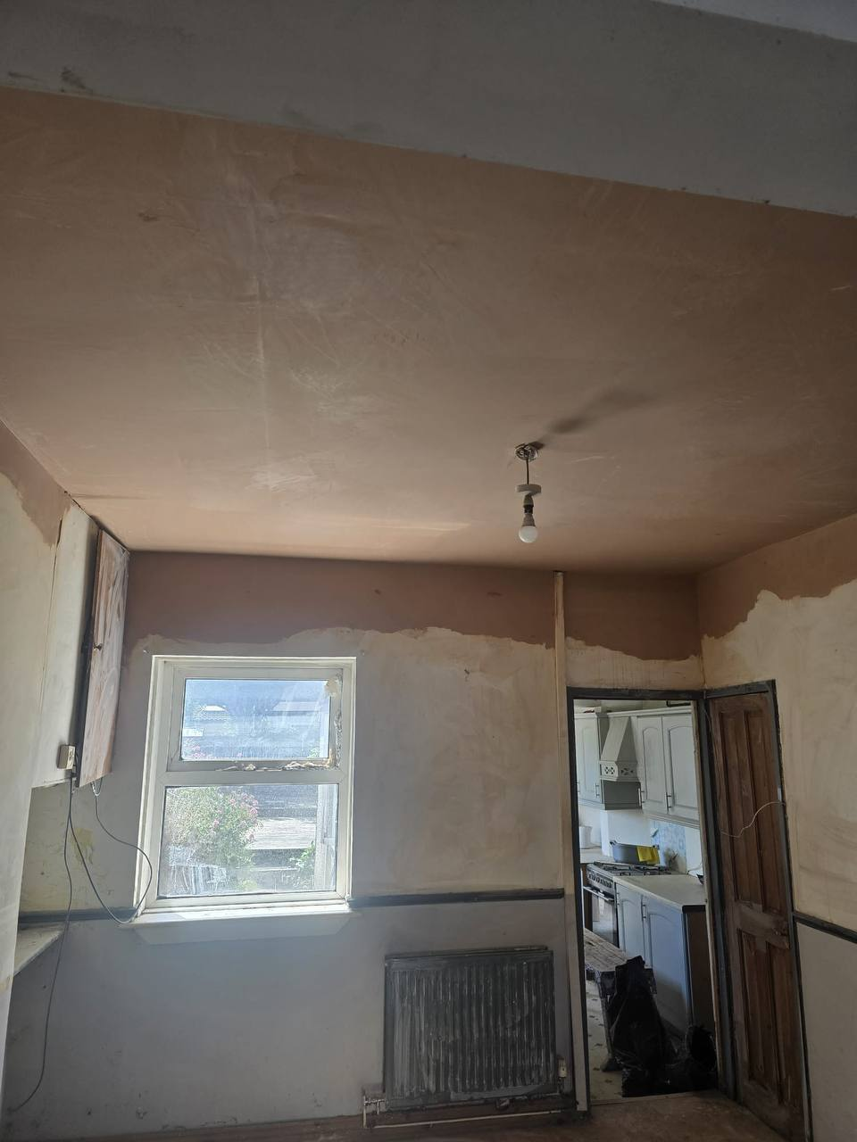 Cardiff ceiling after boarding and plastering